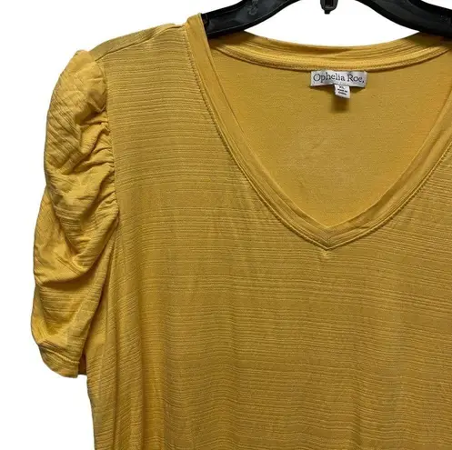 Ophelia Roe V-Neck Top Blouse Women’s Size XL Mustard Yellow Puff Sleeve