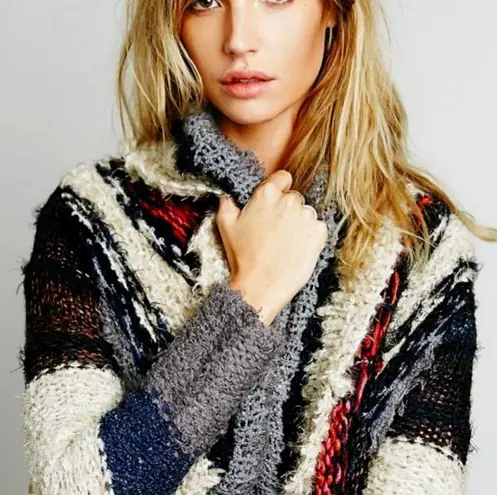 Free People Rare  Sloppy Joe Retro Boho Cardigan Sweater Duster Size Small
