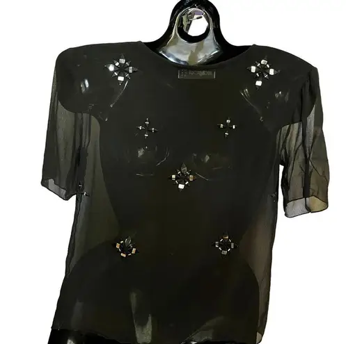 Bec & Bridge Black Silk Chiffon Sencha Star Embellished Short-Sleeve Tee Blouse