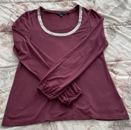 Boden USA Boden Maroon Dark Red Blouse w/silver sequin Collar, size 8
