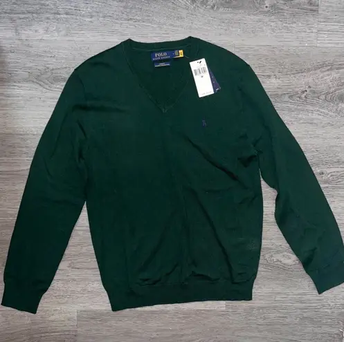 Polo Marino Wool Dark Green V Neck Sweater