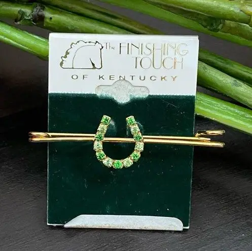 Vintage The Finishing Touch of Kentucky Green Rhinestones Horseshoe Brooch