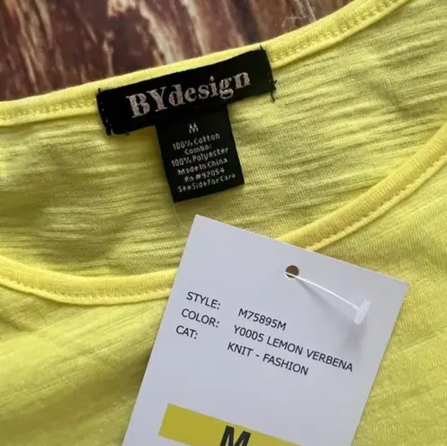 By Design Womens Scoop Neck Flutter Sleeve Crochet Trim Lemon Verbena Top Sz M