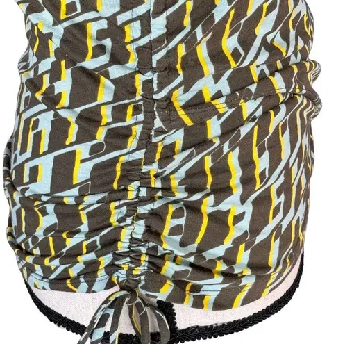 INC Small Top Geometric Surplice V-Neck Cap Sleeve Ruched Stretch Multi