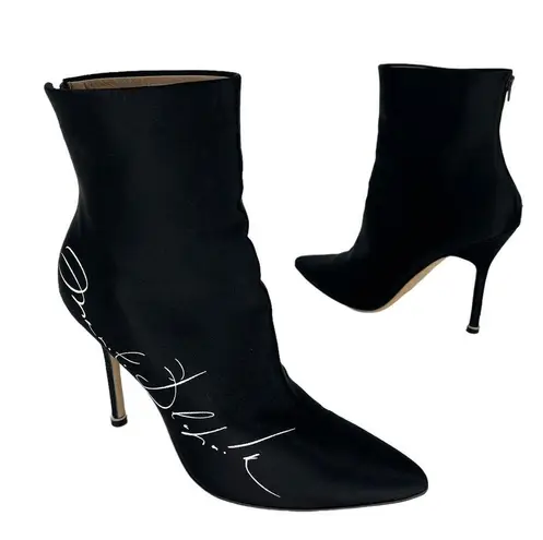 Manolo Blahnik + Vetements Printed Satin Ankle Boots In Black