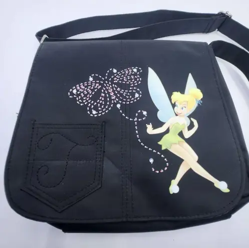 Disney  Tinkerbell Magic Fairy Butterfly Large Black Crossbody Purse Bag Y2K 90s