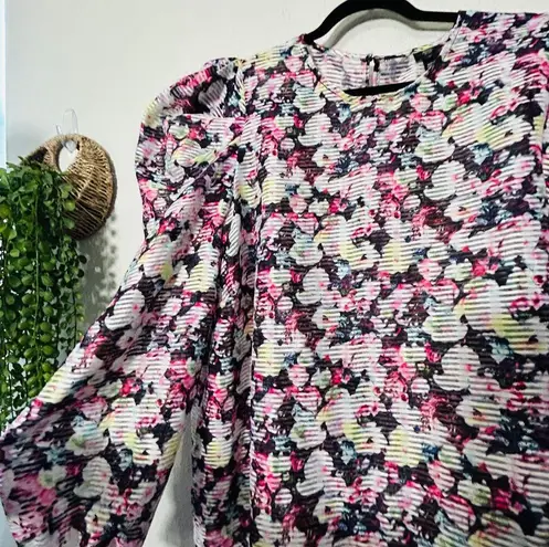 River Island NEW Plus Size 26 Striped Floral Print Puff Long Sleeve Blouse Curvy