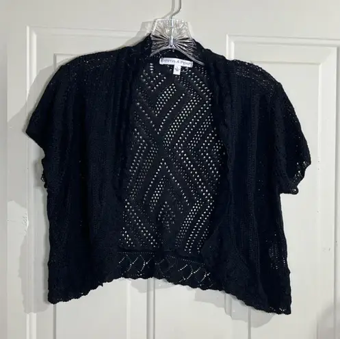 Emma & Posh Black Open Knit Shrug Cardigan Short Sleeve Size L Made in USA Size L