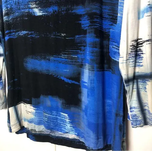 Escada Graphic Design Scoop Neck Long Sleeve Shirt Blue Abstract Size L