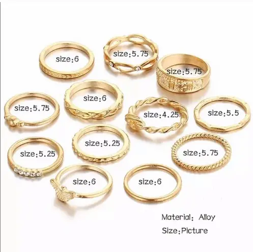 12Pc Midi Finger Knuckle Stack Ring Set Gold