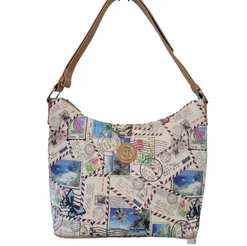 kim rogers Postcard Stamp Print Satchel Bag Medium Size Butterfly Purse Handbag
