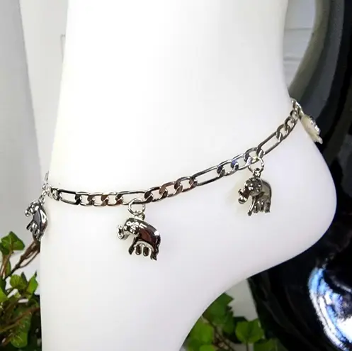Silver Stainless Steel Ankle Bracelet Anklet Elephant Charms New
