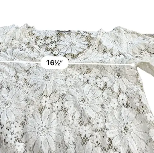 Topshop  White V neck sheer lace floral tunic top cover up Size small