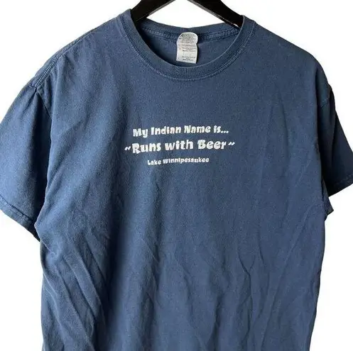 Vintage Y2K My Indian Name Beer Tee T Shirt Blue Large L Statement Humor Graphic