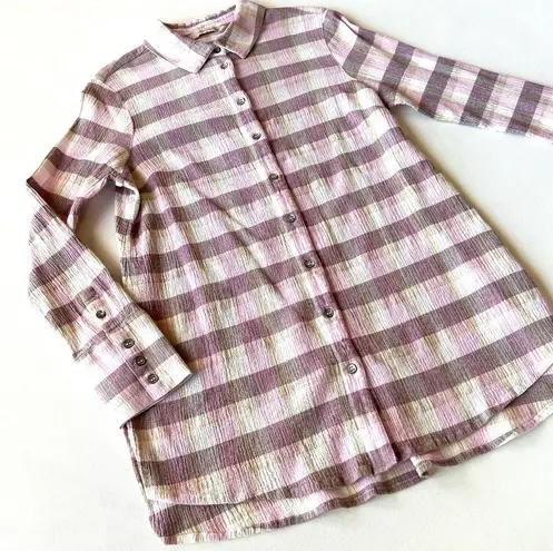 Soft Surroundings Gauze Button Down Checked Blouse