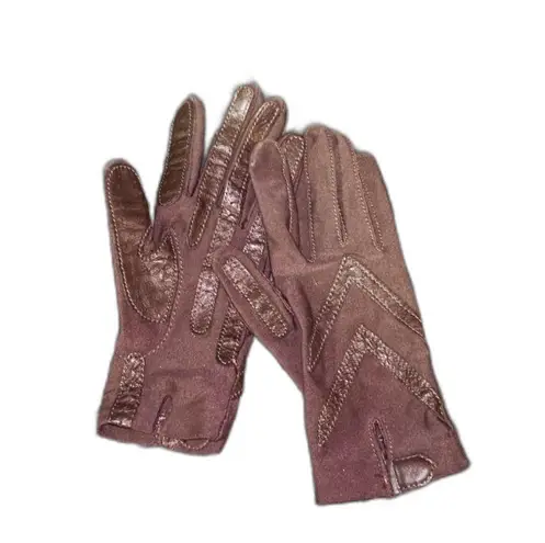 Isotoner by Aris Brown Leather Gloves with Knit Back - One Size