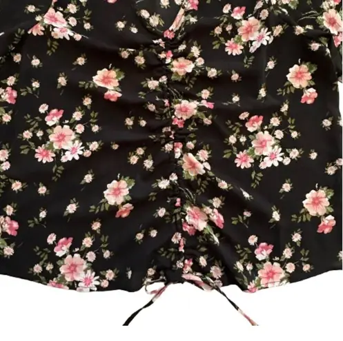 Planet Gold Black Pink Floral V-Neck Bell Sleeve Top Blouse Top Size 1X NEW