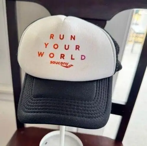 Saucony Black and White Trucker Hat with Mesh Back