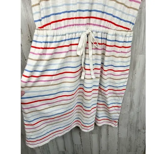 Caslon Striped Dress Short Sleeve Drawstring Casual Size S with Pockets