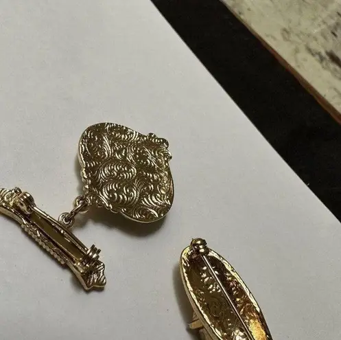 Lot Of 2 1928 (Brand Patterned) Rhinestone Gold Tone Brooch Pins