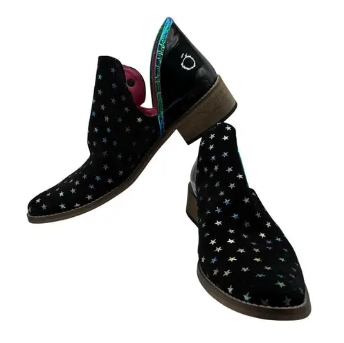 Chanii B Zippette Black Foil Star Ankle Boot Suede Blue Purple Green Bootie 36 Size 5.5