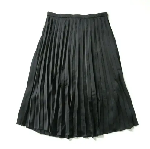 J.Crew NWT  Pleated Midi in Black Satin A-line Flare Skirt 0 $98