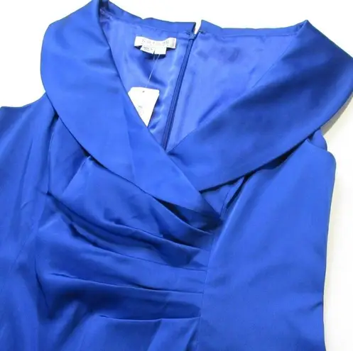 Kay Unger NWT Portrait Shawl Collar Royal Blue Stretch Satin Sheath Dress 12