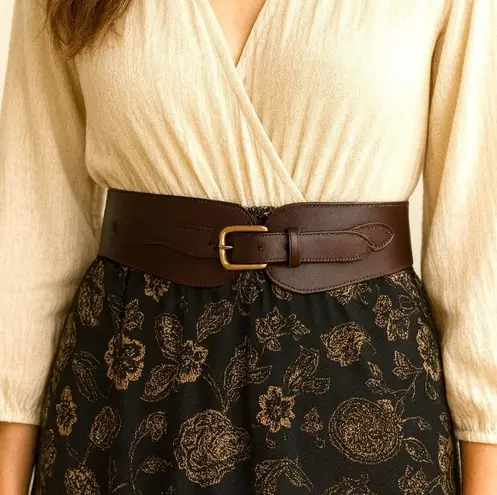 Vintage Leather & Brass Equestrian Waist Cincher Belt Cognac Brown Size Large
