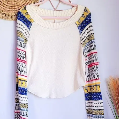 Free People , New Fairground Ivory Thermal Knit Sweater Sleeve Top Size Medium