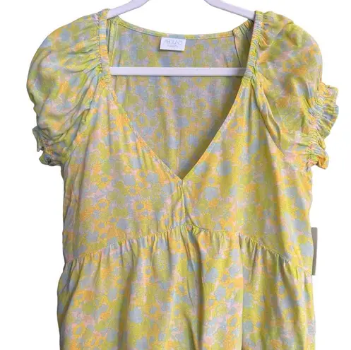 Abound Nordstrom  Women's Puffed Sleeve Blouse Multi Tarry Yellow Floral NWT