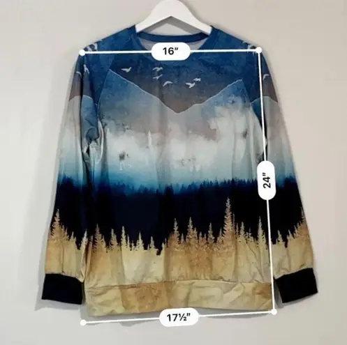 The Mountain Women’s Landscape Lightweight Sweater Gray & Navy NWOT