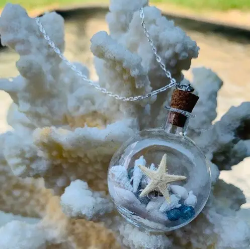 Sweet Lemons Real Miniature Seashells In Glass Bottle Necklace