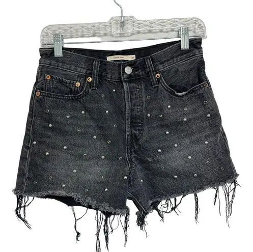 Levi's Levi’s Premium Studded Wedgie Cutoff Shorts in Black Denim - Size 27