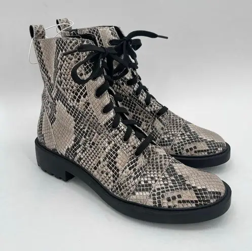 Linea Paolo Boots SZ 7 Trinity Cream Snakeskin Leather NWOT Combat Lace Up NEW Black