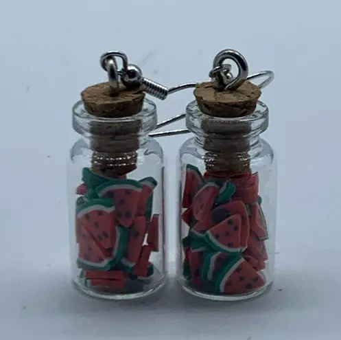 NEW Watermelon slices in mason jar fashion earrings
