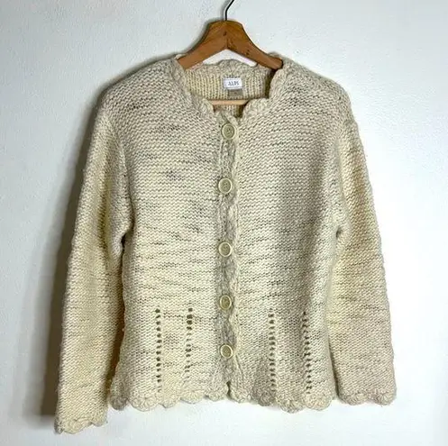 Vtg Alps 100% Wool Long Sleeve Chunky Cottage Core Button Cardigan Sweater M Size M