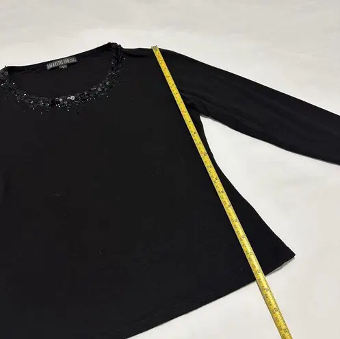Lafayette 148 Sequin Embellished Neckline Long Sleeve T Shirt Top L Large