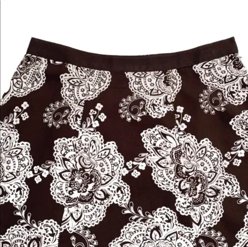 Talbots  Skirt Brown White Paisley Floral Cotton A-Line Flare Circle Skirt Size 8