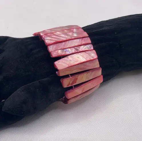 Hot Pink Abalone Shell Stretch Bracelet Very Nice B27