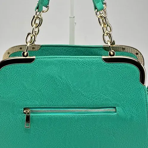 Lux teal hard bottom and side shoulder bag gold accent