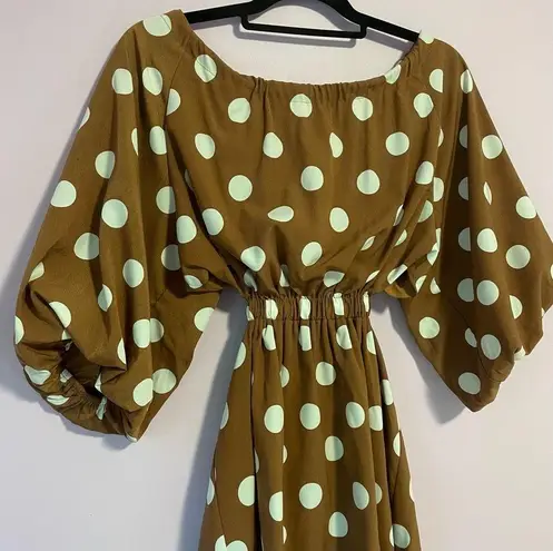 Dee Elle Dee Elly Brown Polka Dot Mini Dress Puff Sleeve Cut Out A Line Size Small