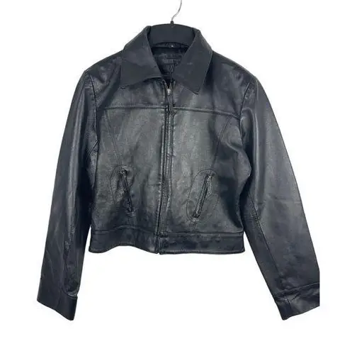 Women’s Sonnora Black Short Motorcycle Zip Genuine Leather Jacket XL