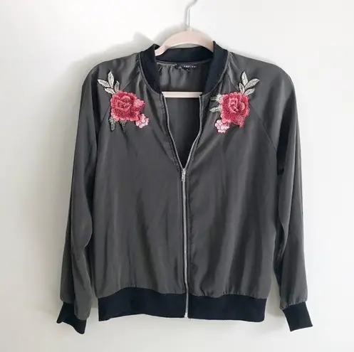 West Kei Olive Floral Embroidered Bomber Jacket