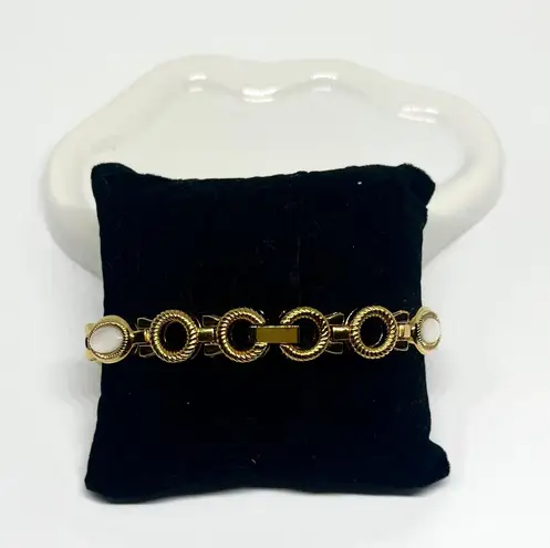 Gold plated dainty vintage style white stone watch