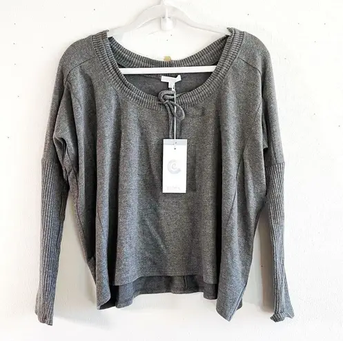 Johnny Was Calmé Sweater Tunnel Drawstring Crop Sweater in Gray Sz XS NWT