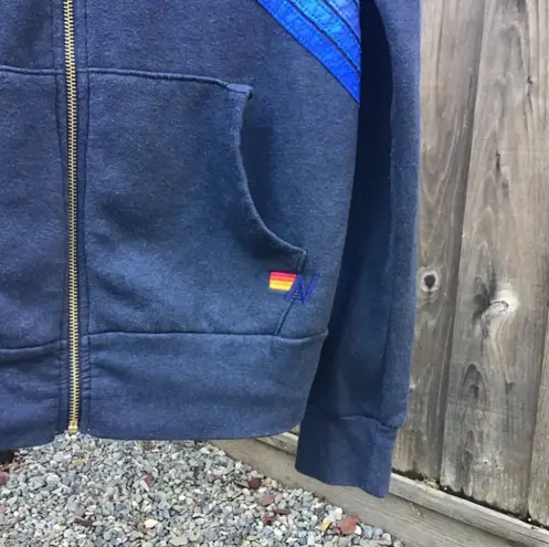 Aviator Nation Navy Rainbow Stripe Full Zip Hoodie Size M