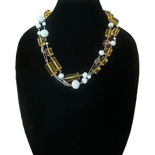 Henri Bendel Vintage lucite, crystal and safety pin long necklace