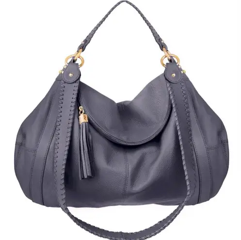 Onna Ehrlich Women's Gray Leather Tassel Hobo Bag