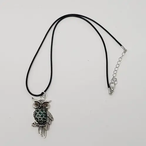 Owl Pendant Necklace w/ Teal Green Resin Body & Bronze Eyes