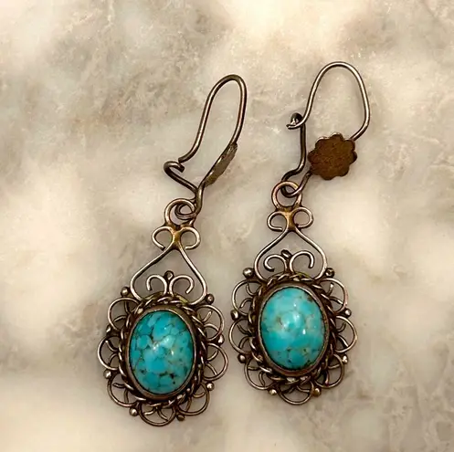 Turquoise and silver Dangle Earrings Blue